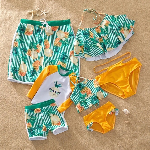 baby boy and girl matching bathing suits